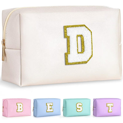 Trousse de maquillage TOPEAST blanche avec patch en chenille doré
