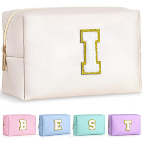 Trousse de maquillage TOPEAST blanche avec patch en chenille dorée