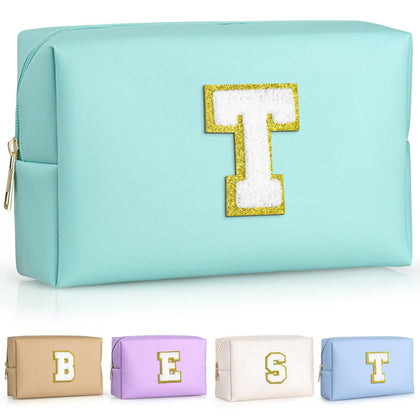 Trousse de maquillage TOPEAST bleue avec patch en chenille doré