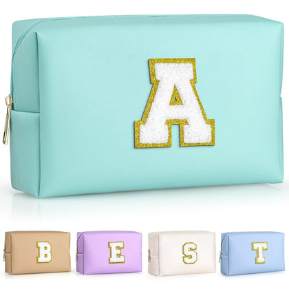 Trousse de maquillage TOPEAST bleue avec patch en chenille doré