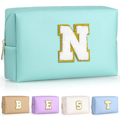 Trousse de maquillage TOPEAST bleue avec patch en chenille dorée