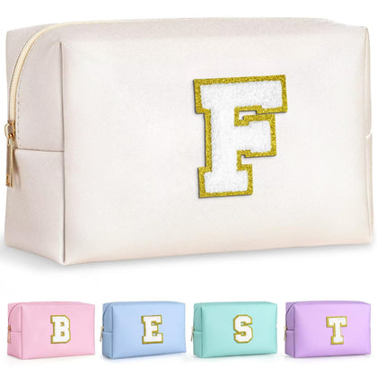 Trousse de maquillage TOPEAST en cuir PU blanc avec patch personnalisé