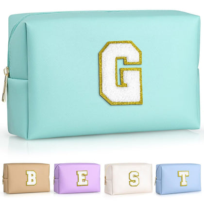 Trousse de maquillage TOPEAST en cuir PU bleu avec patch personnalisé