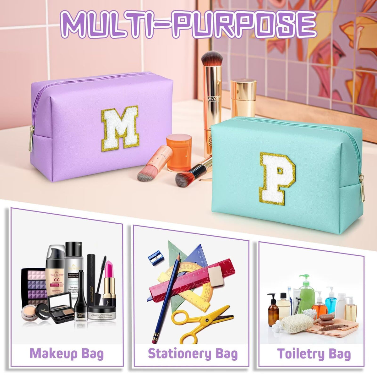Trousse de maquillage TOPEAST en cuir PU rose vue de côté