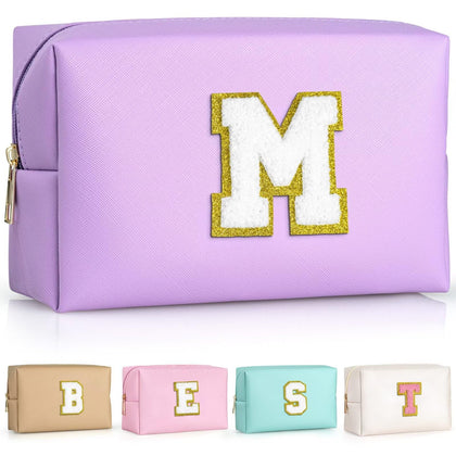 Trousse de maquillage TOPEAST en cuir PU violet avec patch en chenille doré