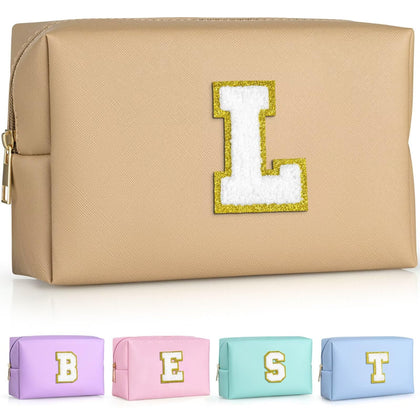 Trousse de maquillage TOPEAST en khaki avec patch en chenille doré
