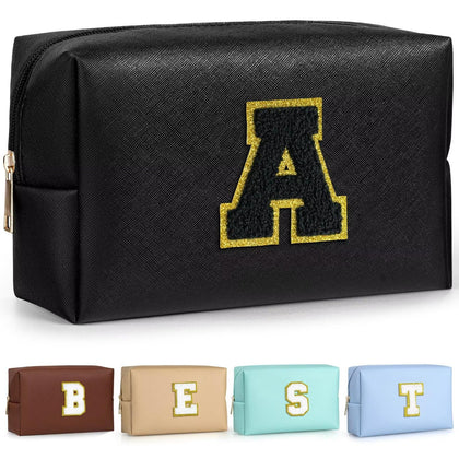 Trousse de maquillage TOPEAST noire avec patch personnalisé en chenille doré