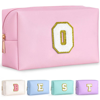 Trousse de maquillage TOPEAST rose avec patch en chenille doré