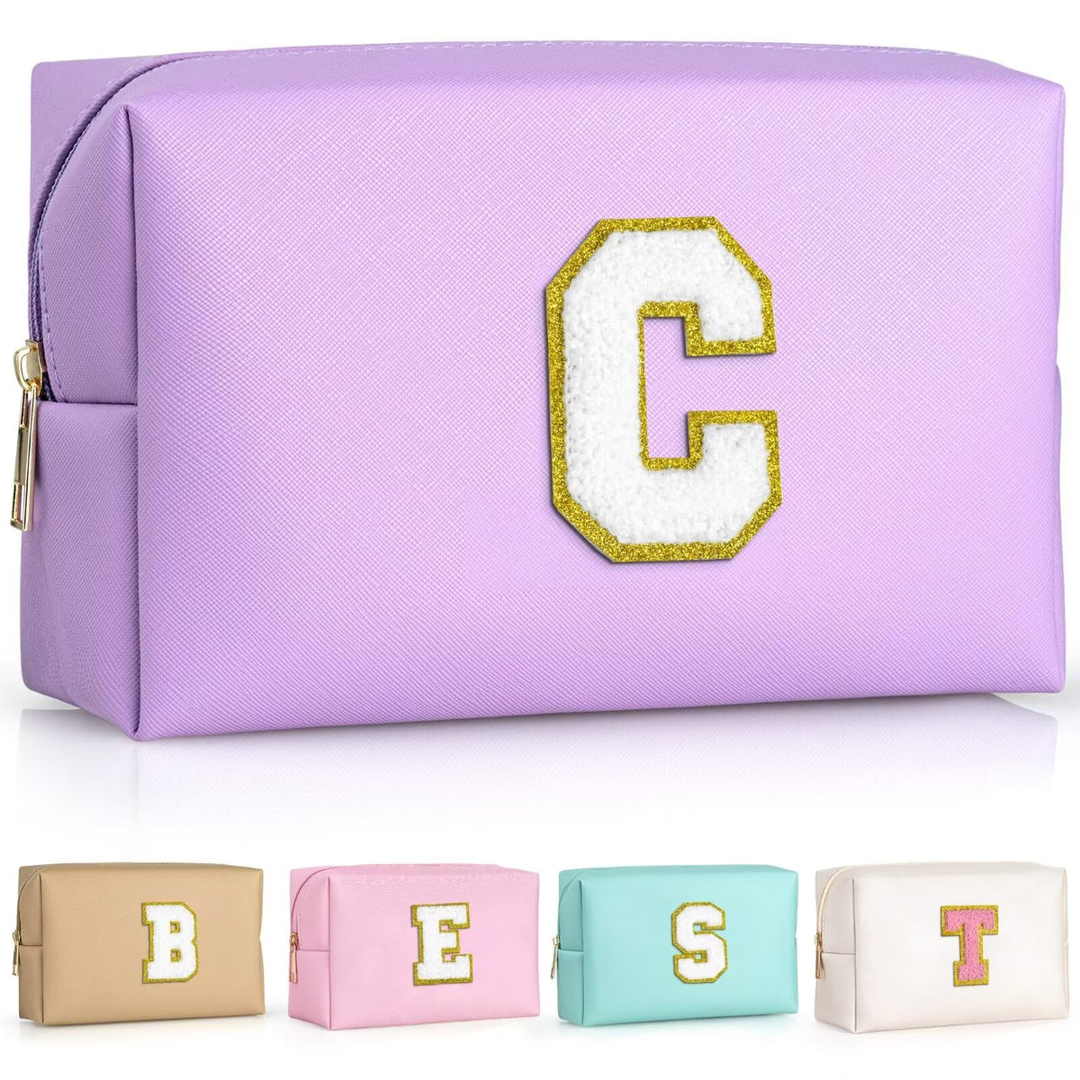 Trousse de maquillage TOPEAST rose avec patch en chenille doré