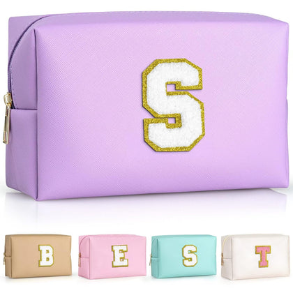 Trousse de maquillage TOPEAST vue avant avec patch monogrammé en paillettes dorées