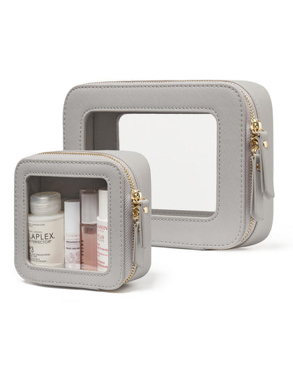 Trousse de maquillage transparente Popvibe beige gris vue de face