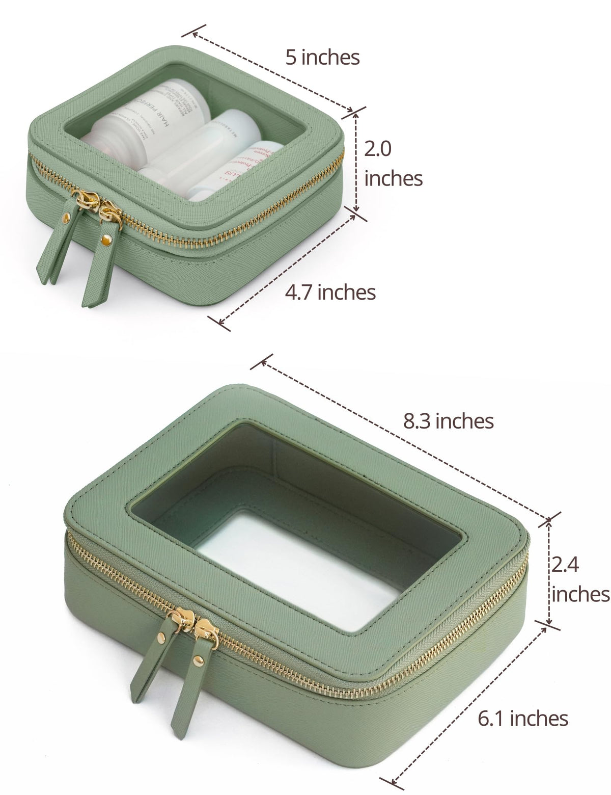Trousse de maquillage transparente Popvibe taille medium, vert sauge