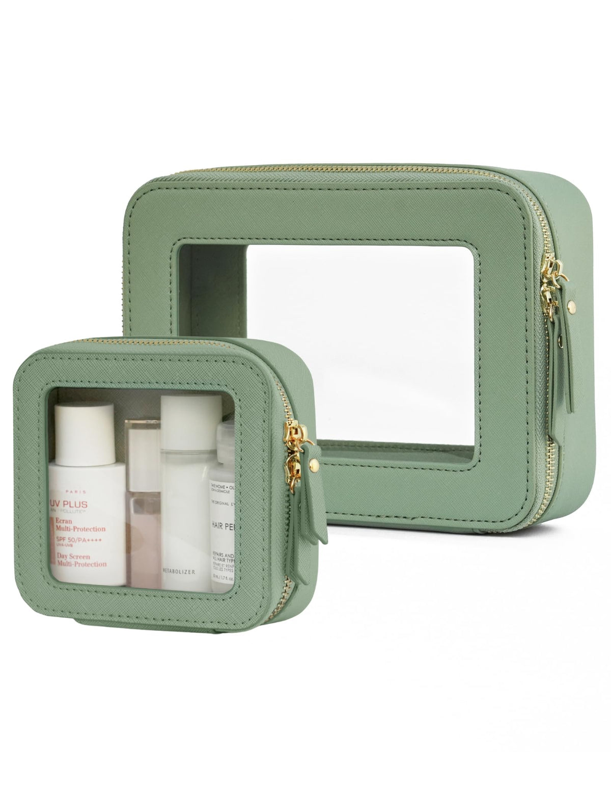 Trousse de maquillage transparente Popvibe taille mini, vert sauge