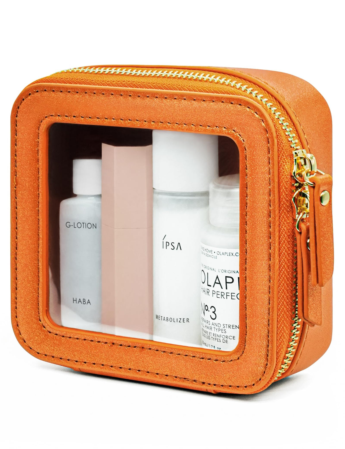 Trousse de maquillage transparente Popvibe vue avant avec fermeture éclair