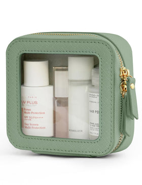 Trousse de maquillage transparente Popvibe vue de face en vert