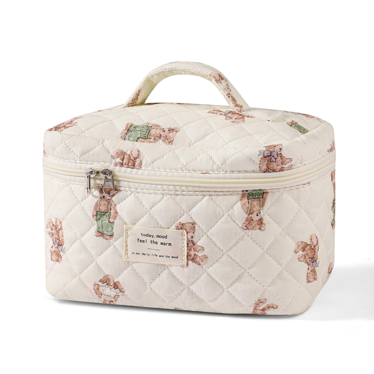 Trousse de maquillage uekeboag blanche avec motif floral, vue de face