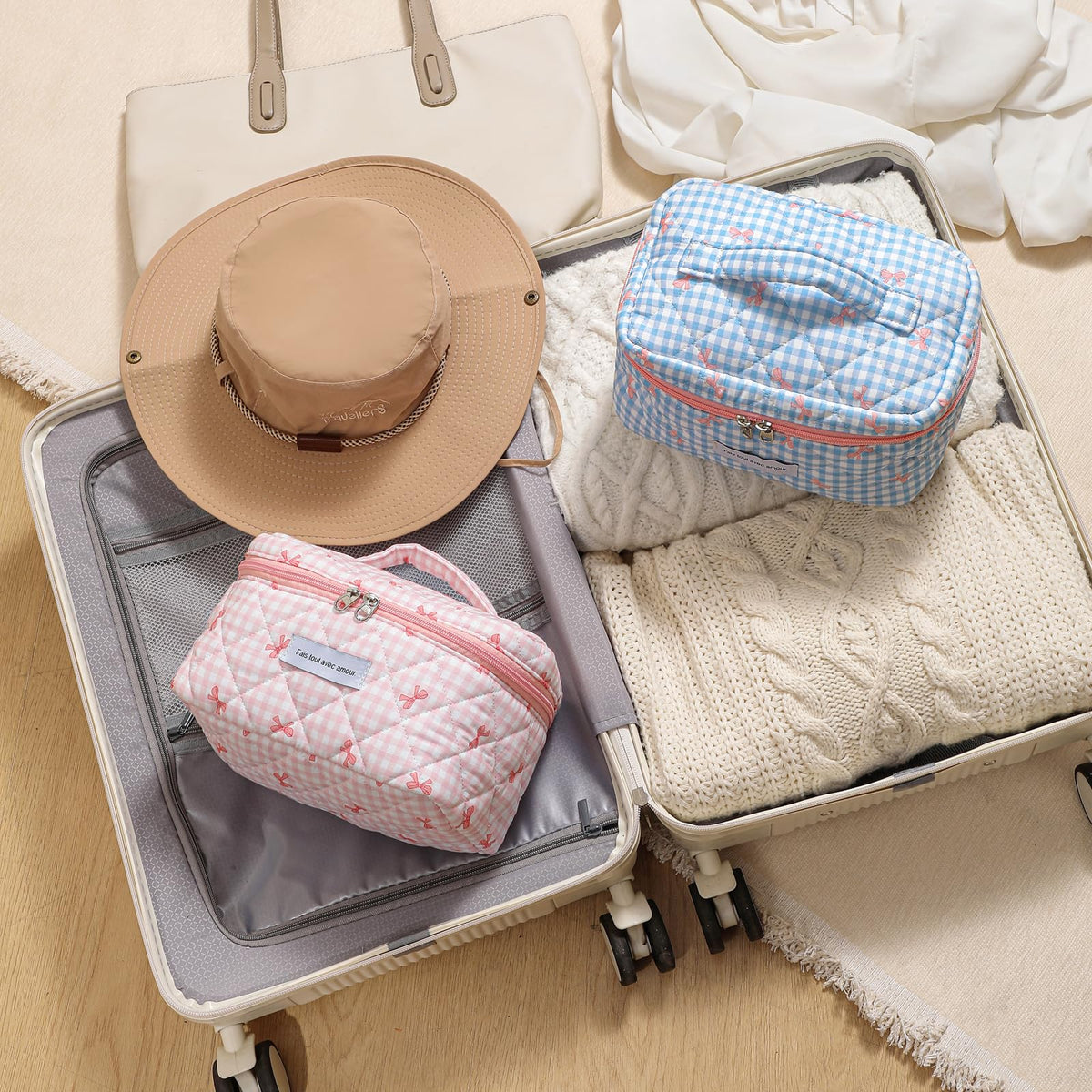 Trousse de maquillage uekeboag vue de côté avec fermeture éclair