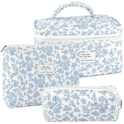 Trousse de maquillage URSKYTOUS set de 3 pièces en coton matelassé vue de face