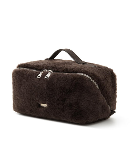 Trousse de maquillage voyage EACHY en fourrure marron, vue de face
