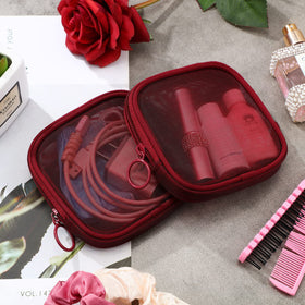 Trousse de maquillage Weewooday en maille rouge vin avec divers cosmétiques