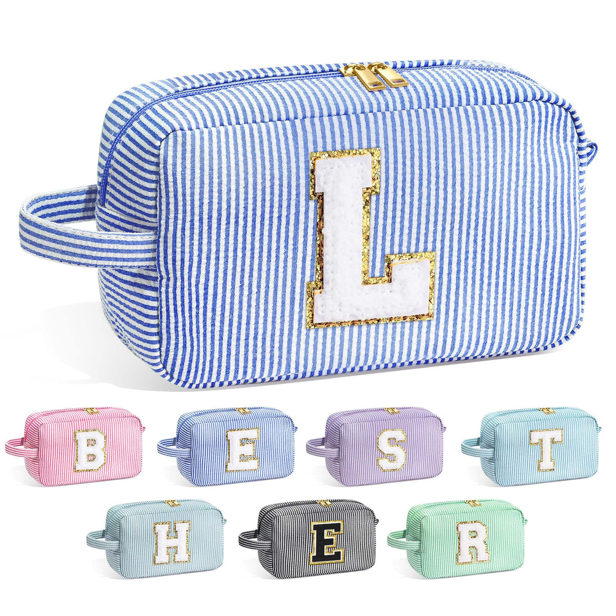 Trousse de maquillage YOOLIFE avec initiale bleue avant
