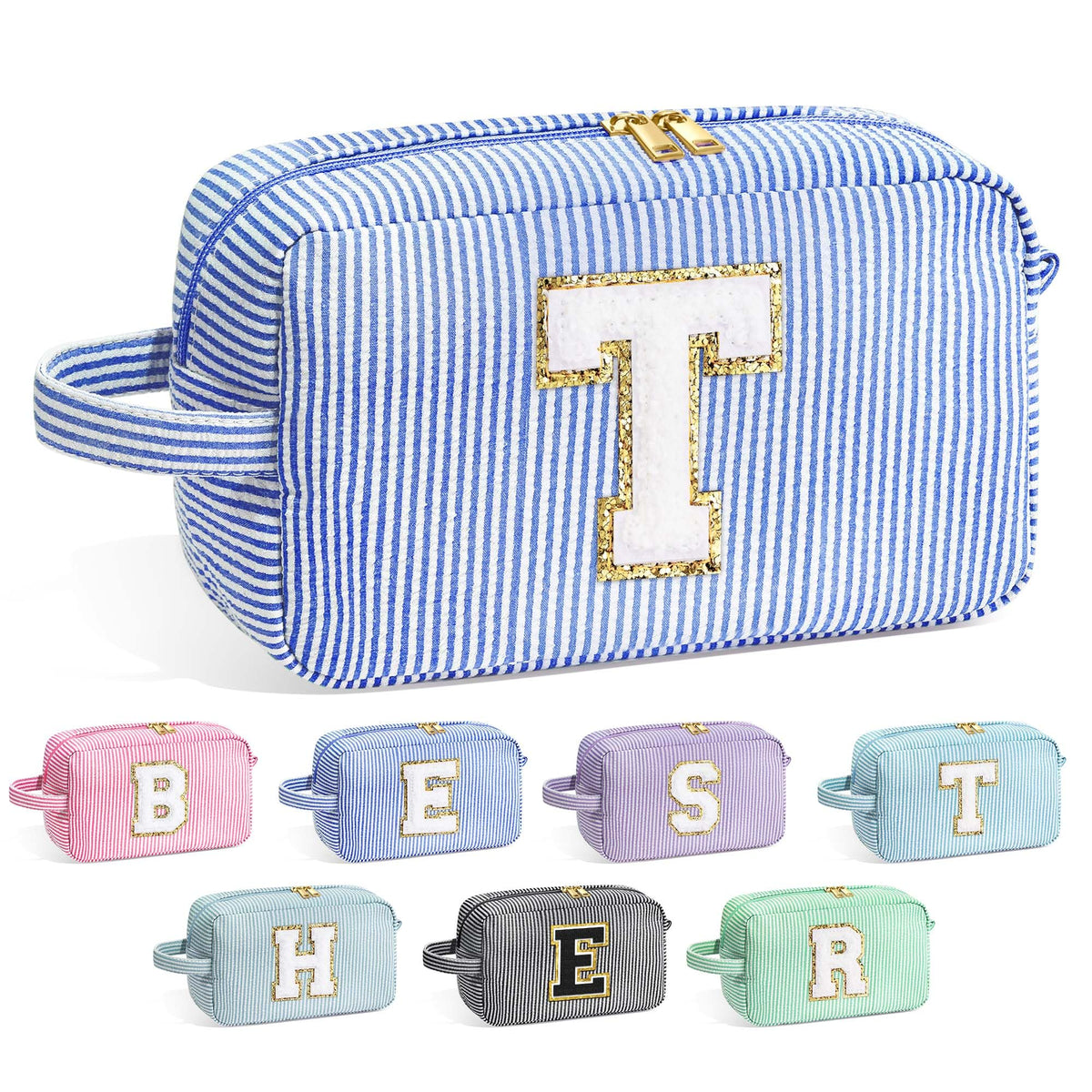 Trousse de maquillage YOOLIFE avec initiale en bleu