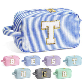 Trousse de maquillage YOOLIFE avec initiale en bleu