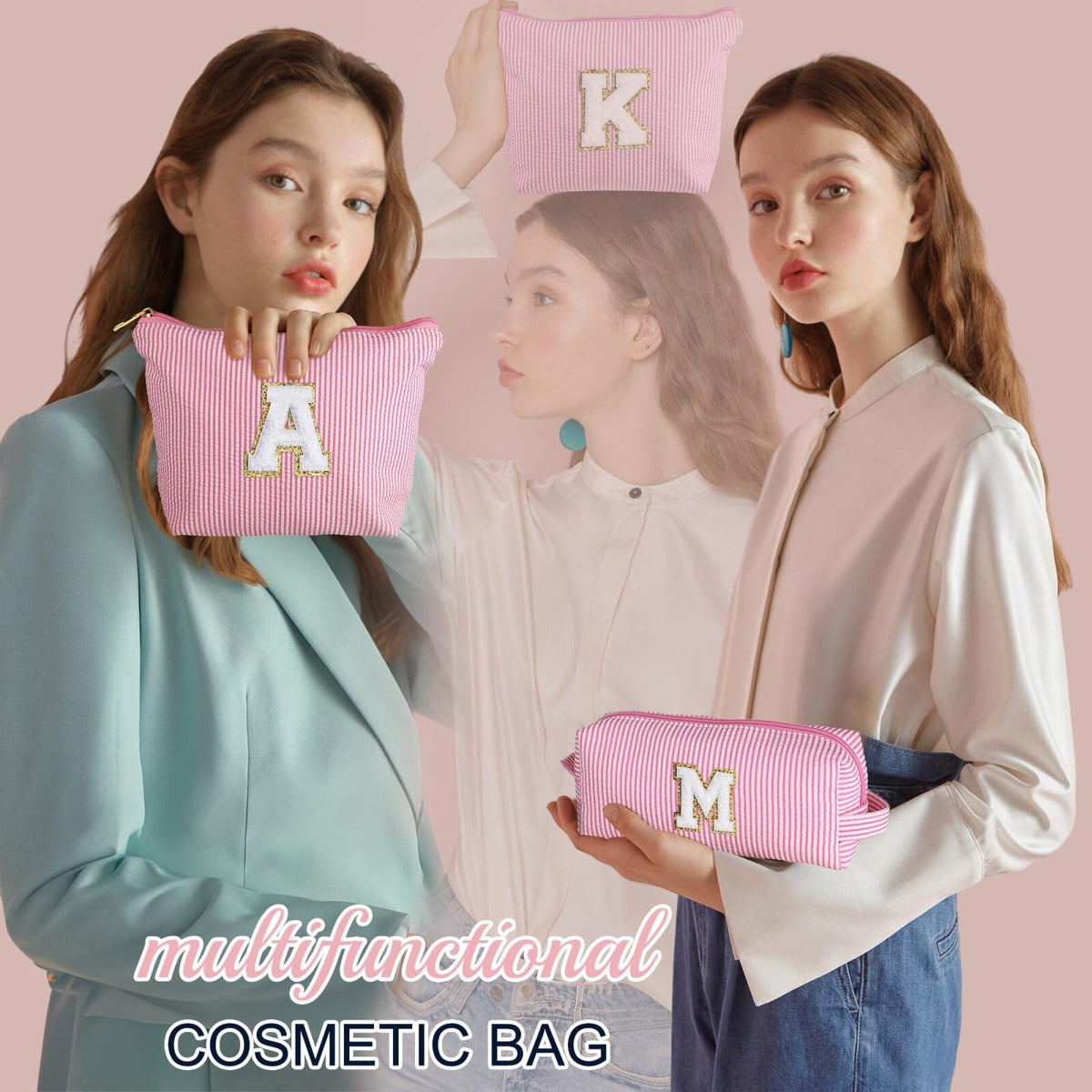 Trousse de maquillage YOOLIFE bleu avec initiales personnalisées