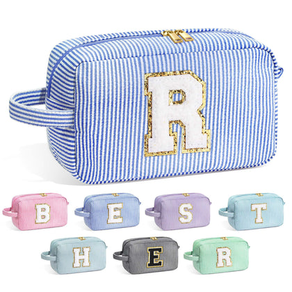 Trousse de maquillage YOOLIFE bleu avec initiales, vue avant