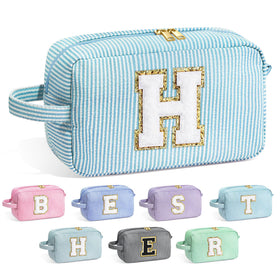 Trousse de maquillage YOOLIFE bleu clair avec lettre en chenille