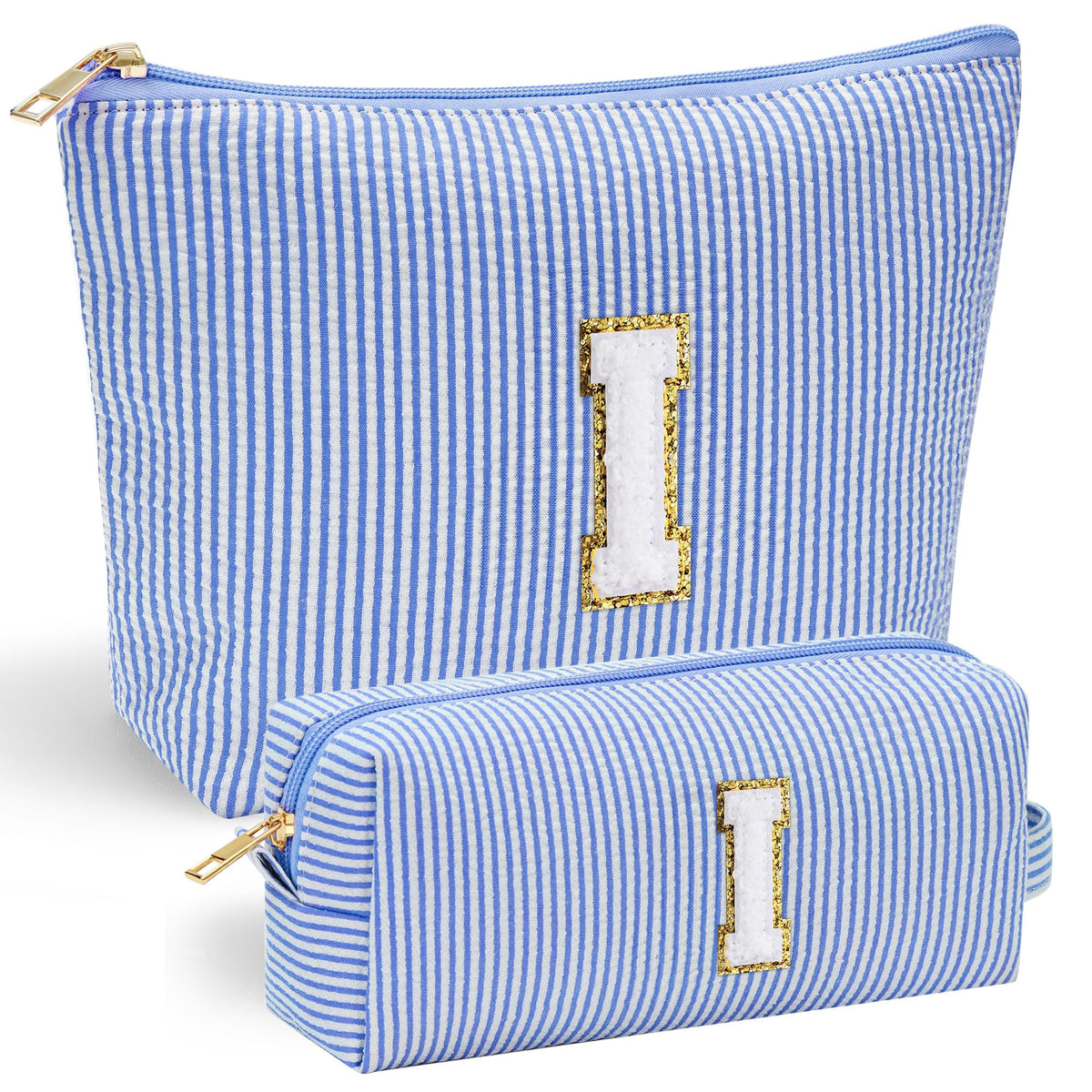 Trousse de maquillage YOOLIFE bleue avec initiale en chenille