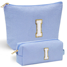 Trousse de maquillage YOOLIFE bleue avec initiale en chenille