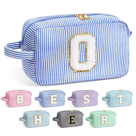 Trousse de maquillage YOOLIFE bleue avec initiale en chenille