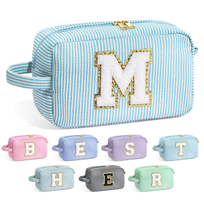 Trousse de maquillage YOOLIFE bleue avec lettre en chenille