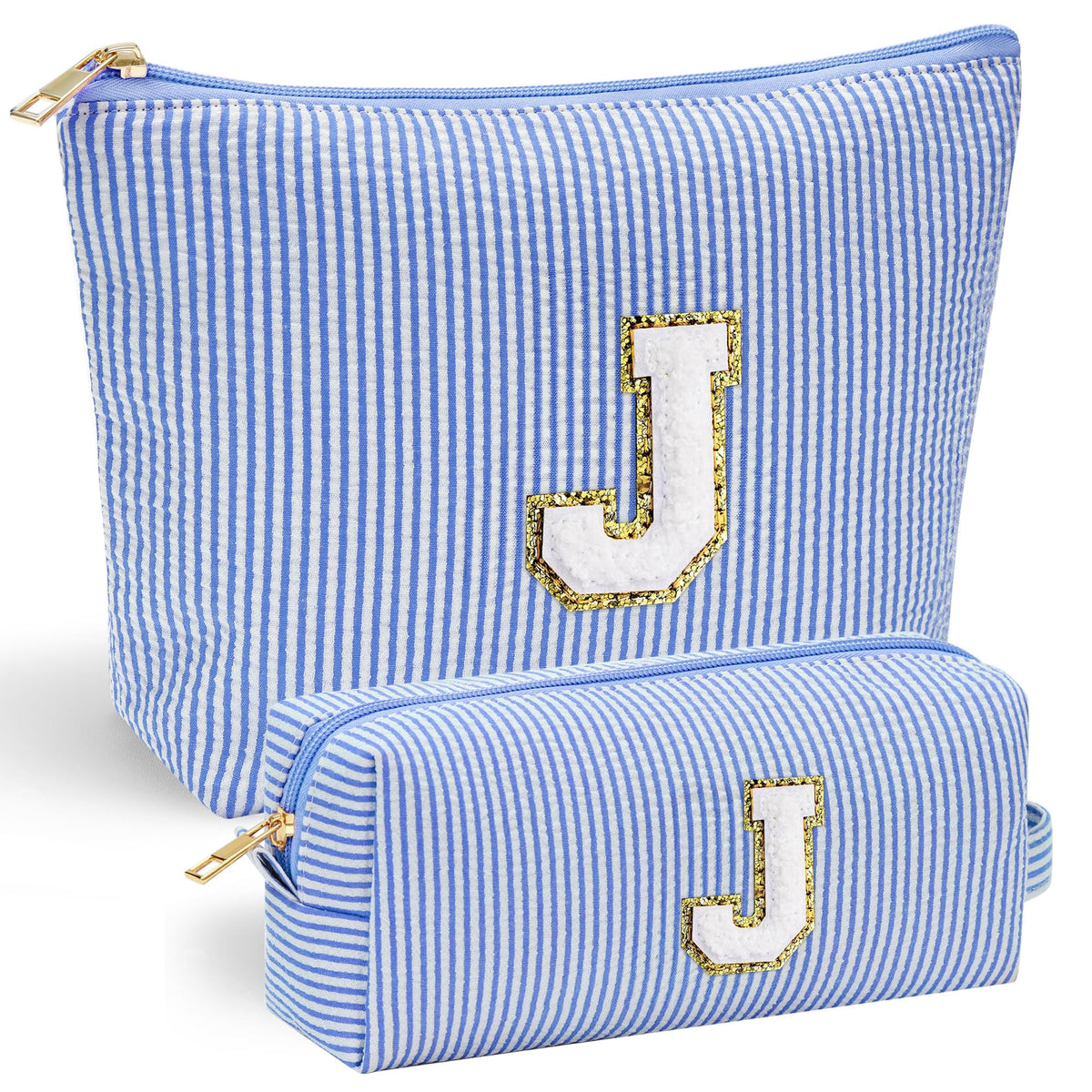 Trousse de maquillage YOOLIFE en bleu avec initiale J