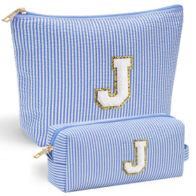 Trousse de maquillage YOOLIFE en bleu avec initiale J