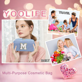 Trousse de maquillage YOOLIFE en bleu avec lettres décoratives