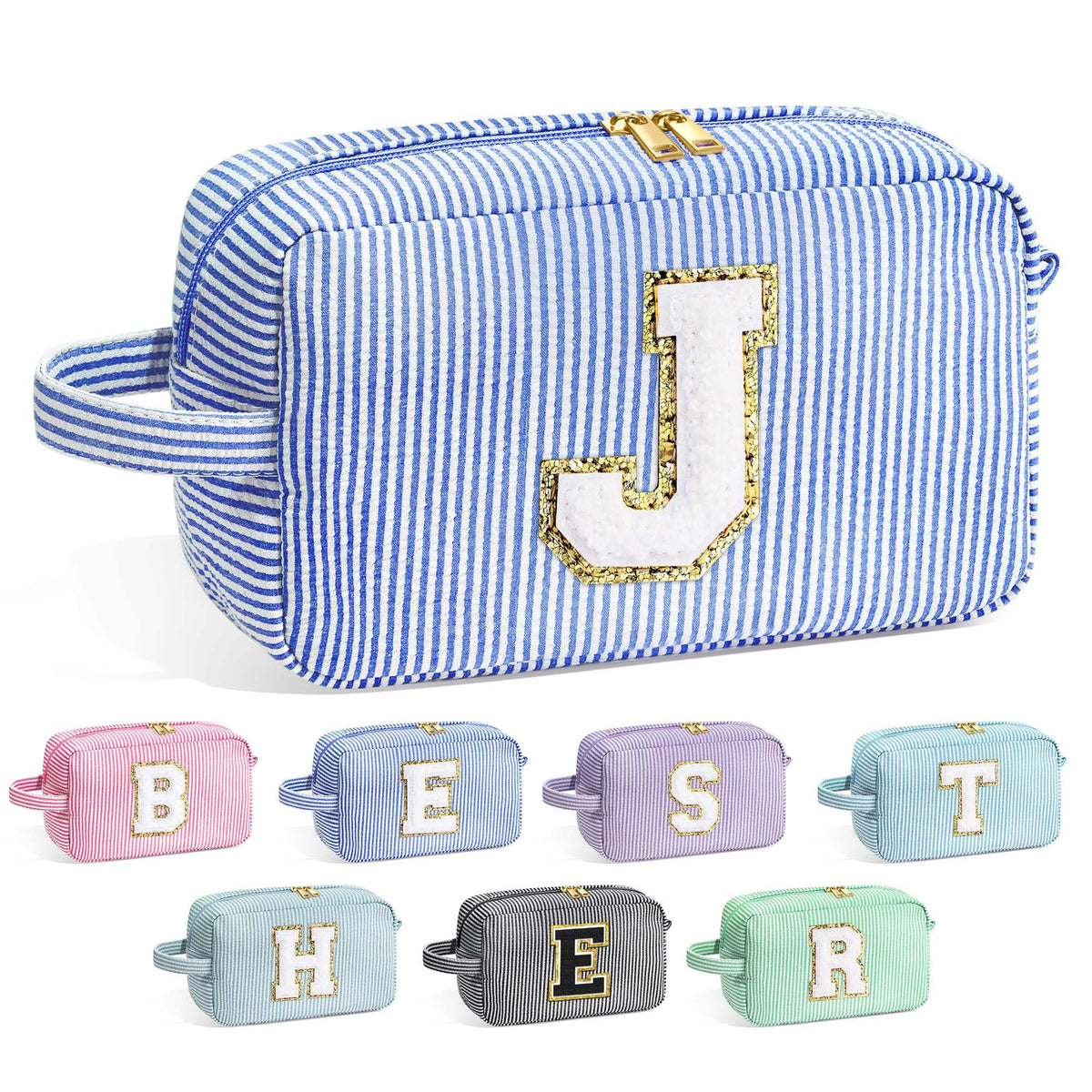 Trousse de maquillage YOOLIFE initiale bleue J vue de face