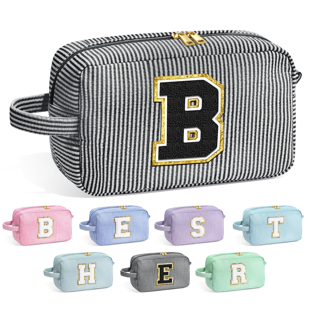 Trousse de maquillage YOOLIFE noire avec lettre en chenille