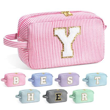 Trousse de maquillage YOOLIFE rose avec initiale en chenille