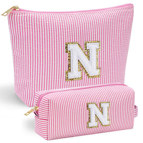 Trousse de maquillage YOOLIFE rose avec lettre en chenille