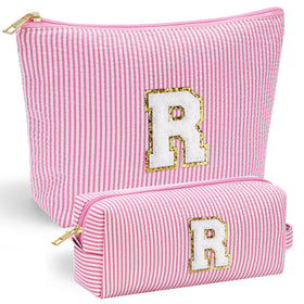 Trousse de maquillage YOOLIFE rose avec lettre en chenille