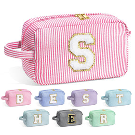 Trousse de maquillage YOOLIFE rose avec lettre initiale en chenille