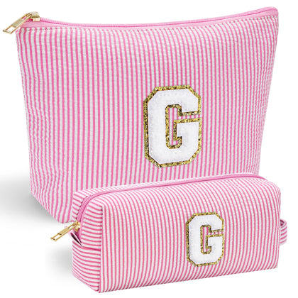 Trousse de maquillage YOOLIFE rose vue de face avec lettres en chenille