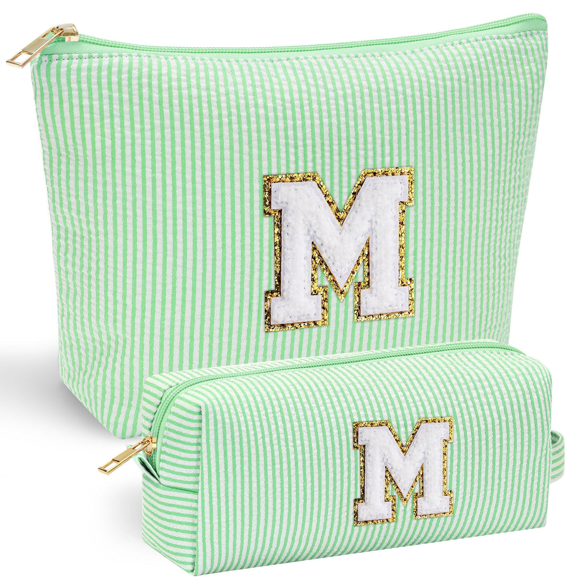 Trousse de maquillage YOOLIFE verte avec lettre en chenille