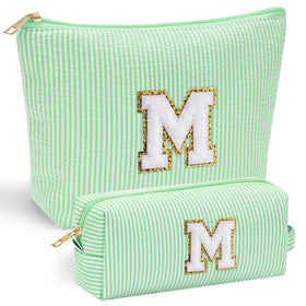 Trousse de maquillage YOOLIFE verte avec lettre en chenille