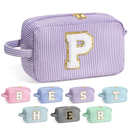 Trousse de maquillage YOOLIFE violette avec initiale en chenille