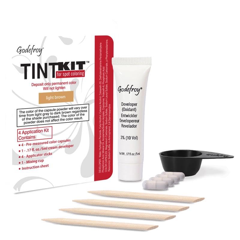 Trousse de teinture cheveux Godefroy châtain clair vue avant avec capsules et accessoires
