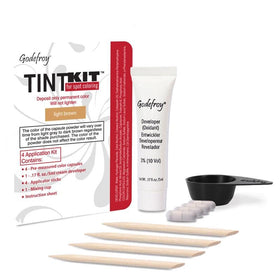 Trousse de teinture cheveux Godefroy châtain clair vue avant avec capsules et accessoires