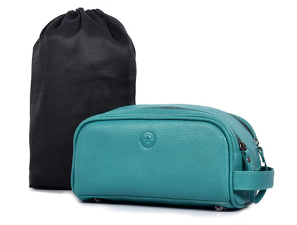 Trousse de toilette AARON en cuir bleu acier vue avant